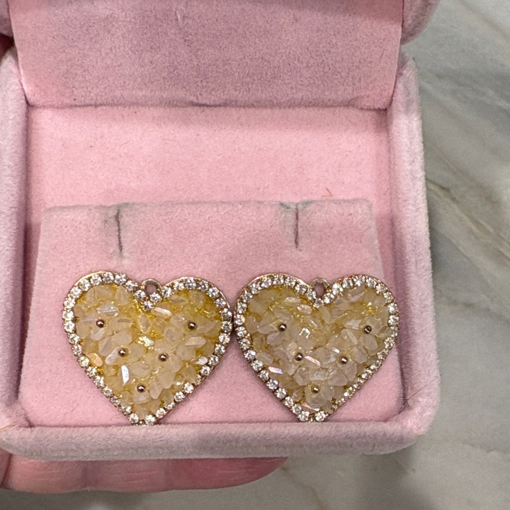 Very Pale Pink Heart-Shaped Crystal Earrings Findings